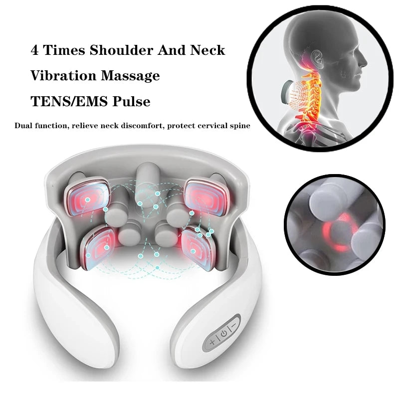 Vibration Neck Masssger Rechargeable Low Frequency Pulse Cervical Massager Smart Electric Neck Massager Red Light Massage