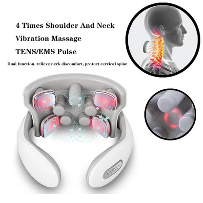 Vibration Neck Masssger Rechargeable Low Frequency Pulse Cervical Massager Smart Electric Neck Massager Red Light Massage