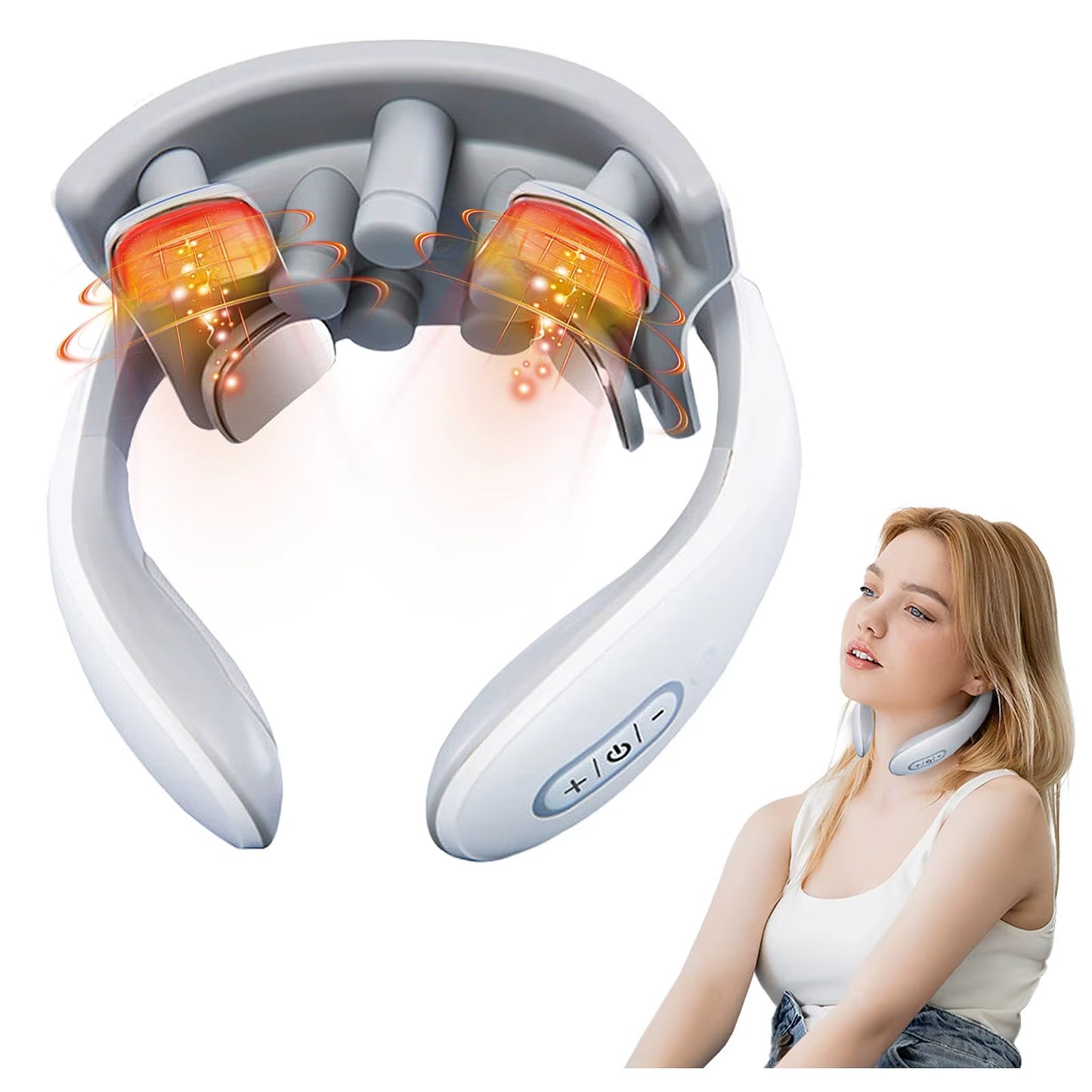 Vibration Neck Masssger Rechargeable Low Frequency Pulse Cervical Massager Smart Electric Neck Massager Red Light Massage